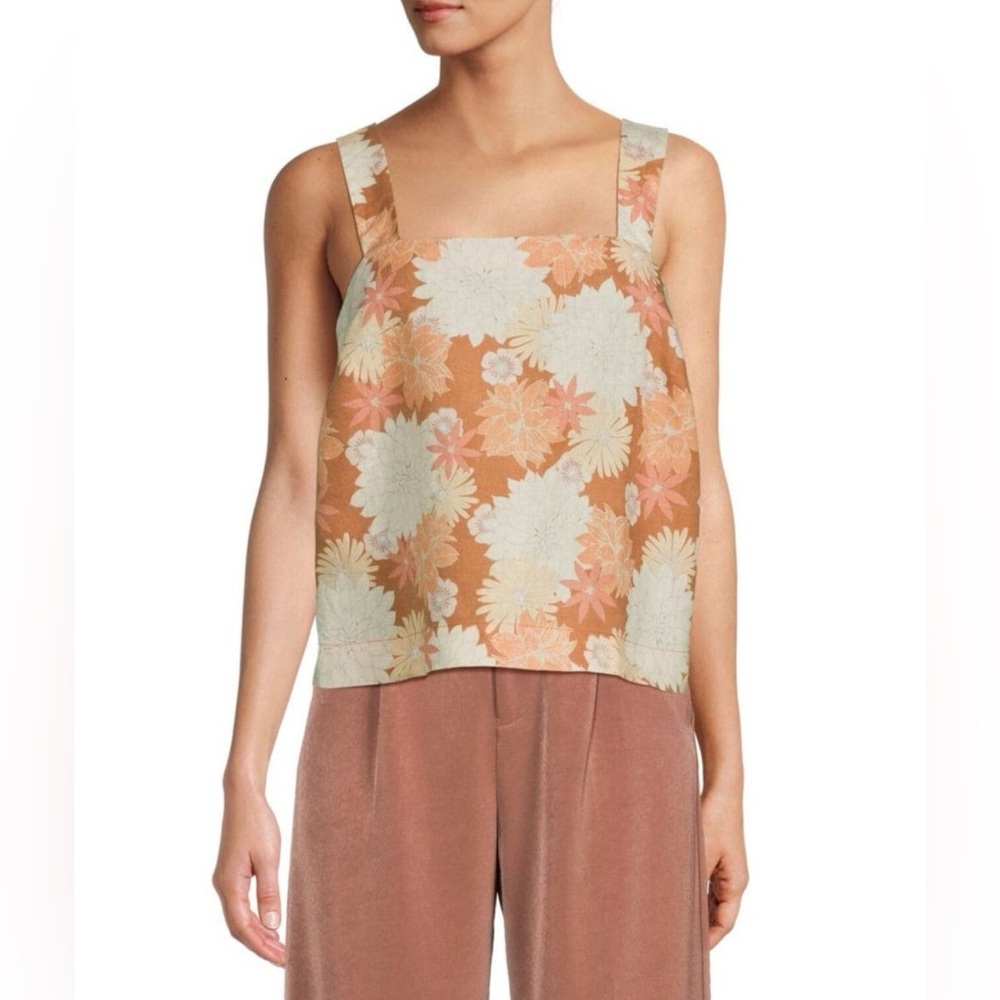 FAHERTY Summer Sands Linen Tank Top Warm Jicaro Island Floral Print Size Medium